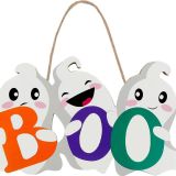 Poschnor Cadılar Bayramı Hayalet Kapı Levhası BOO Süslemeleri, Cadılar Bayramı Ahşap Hayalet Asma İşareti, Ön Kapı Askısı Çelenk Dekoru, Cadılar Bayramı İç Mekan Dış Mekan Avlu Duvar Cadılar Bayramı Parti
