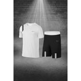 POSEIDON STORM Büyük Beden Erkek Beyaz Dri-Fit Koşu için Cepli Sıfır Yaka Tişört Şort İkili Alt Üst Seti (4XL-10XL)
