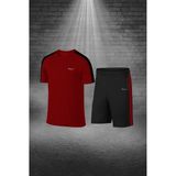 Poseidon Storm Büyük Beden Erkek Bordo Dri-Fit Kumaş Cepli Baskısız Bisiklet Yaka Sporcu Tişört Şort Alt Üst Ikili Takım 4XL-10XL - 9XL