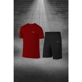 Poseidon Storm Büyük Beden Erkek Bordo Dri-Fit Kumaş Cepli Baskısız Bisiklet Yaka Yürüyüş Için Tişört Şort Alt Üst Ikili Takım (4XL-10XL) - 5XL
