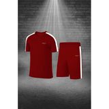 Poseidon Storm Büyük Beden Erkek Bordo Dri-Fit Kumaş Spor Için Konforlu Cepli Kısa Kol Tişört Şort Ikili Takım 4XL-10XL - 5XL