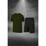 Poseidon Storm Büyük Beden Erkek Haki Dri-Fit Kumaş Baskısız Yuvarlak Yaka Kısa Kol Tişört Şort Alt Üst Spor Takım 4XL-10XL - 4 XL