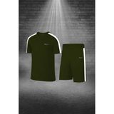 Poseidon Storm Büyük Beden Erkek Haki Dri-Fit Kumaş Düz Konforlu Cepli Kısa Kol Tişört Şort Alt Üst Koşu Seti 4XL-10XL