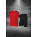 Poseidon Storm Büyük Beden Erkek Kırmızı Dri-Fit Kumaş Baskısız Bisiklet Yaka Kısa Kol Konforlu Alt Üst Takım Şort Tişört Seti (4XL-10XL) - 6XL