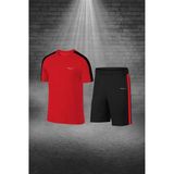 Poseidon Storm Büyük Beden Erkek Kırmızı Dri-Fit Kumaş Baskısız Bisiklet Yaka Kısa Kol Konforlu Alt Üst Takım Şort Tişört Seti 4XL-10XL - 7XL
