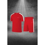 Poseidon Storm Büyük Beden Erkek Kırmızı Dri-Fit Kumaş Cepli Baskısız Bisiklet Yaka Sporcu Tişört Şort Alt Üst Ikili Takım 4XL-10XL - 5XL