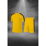 Poseidon Storm Büyük Beden Erkek Sarı Dri-Fit Kumaş Baskısız Konforlu Tişört Şort Alt Üst Ikili Takım Seti 4XL-10XL - 7XL