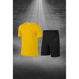 Poseidon Storm Büyük Beden Erkek Sarı Dri-Fit Kumaş Rahat Günlük Sporcu Konforlu Tişört Şort Koşu Seti 4XL-10XL - 8XL