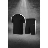 Poseidon Storm Büyük Beden Erkek Siyah Dri-Fit Kumaş Baskısız Yuvarlak Yaka Kısa Kol Tişört Şort Alt Üst 4XL-10XL - 7XL