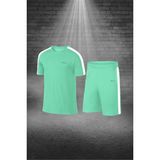 Poseidon Storm Büyük Beden Erkek Su Yeşili Dri-Fit Kumaş Baskısız Yuvarlak Yaka Kısa Kol Tişört Şort Alt Üst Spor Takım 4XL-10XL - 4 XL