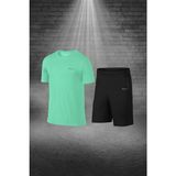 Poseidon Storm Büyük Beden Erkek Su Yeşili Dri-Fit Kumaş Cepli Düz Kısa Kol Konforlu Tişört Şort Alt Üst Ikili Takım Seti 4XL-10XL - 6XL
