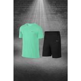 Poseidon Storm Büyük Beden Erkek Su Yeşili Dri-Fit Kumaş Cepli Düz Kısa Kol Konforlu Tişört Şort Alt Üst Ikili Takım Seti 4XL-10XL - 8XL