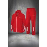 POSEIDON STORM Erkek Kırmızı Yeni Supra Penye Nefes Alabilir Fermuarlı Rahat Eşofman Yürüyüş Tam Set S-3XL
