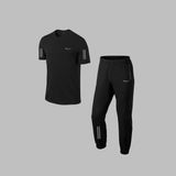 Poseidon Storm Erkek Siyah Rahat Özel Supra Penye Kumaş Ön Cepli Koşu Tshirt-Eşofman Takımı S-3xl