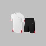 Poseidon Storm Yeni Seri Büyük Beden Erkek Beyaz Dri-Fit Kumaş Yürüyüş ve Koşu Için Konforlu Cepli Kısa Kol Tişört Şort Ikili Takım 4XL-10XL - 9XL