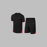 Poseidon Storm Yeni Seri Büyük Beden Erkek Siyah Dri-Fit Kumaş Yürüyüş Için Konforlu Cepli Sıfır Yaka Tişört Şort Ikili Alt Üst Spor Seti 4XL-10XL - 5XL