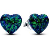 Poseidons Jewellery 925 Ayar Murano Cam Işıltılı Yeşil Kalp Çivi Taşlı Minimal Tarz Küpe