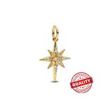 Poseidons Jewellery Gold Renk Zirkon Taşlı S925 Işıltılı Kuzey Yıldızı Sallantılı Gümüş Charm
