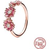 Poseidons Jewellery Gümüş Pembe Papatya Üçlemesi Yüzük - 7