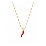 POSEİDONS JEWELLERY Kırmızı Biber Figürlü Altın Renk Yılan 60 cm Zincir Çelik Kadın Kolye