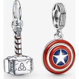 Poseidons Jewellery Marvel Thor'Un Çekici Ve Kaptan Amerika Kalkanı Charm İkilisi