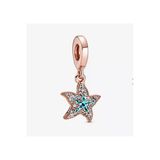 Poseidons Jewellery Parıltılı Deniz Yıldızı Sallantılı Charm Rose Renk Zirkon Taşlı S925 Gümüş