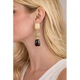 Poseidons Jewellery Vintage Tarz Doğal Taş Detaylı Altın Renk Uzun Sallantılı Kadın Küpe