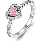 Poseidons Jewellery Zirkon Taşlı Yükseltilmiş Pembe Kalp 925 Ayar Yüzük