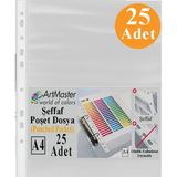 Poşet Dosya 25 Li A-4 Şeffaf Föy Dosya 1 Paket Artmaster Ofis Okul Kenarı Delikli Poşet Dosya 80 Sayfa Kapasiteli