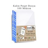Poşet Dosya A4 Kristal 25 Adet Kalın Poşet Dosya Föy Mavi Şeritli 100 Mikron Şeffaf Belge Arşivleme Büro Ofis Okul 25 Adet