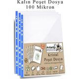 Poşet Dosya A4 Kristal 25 Adet Kalın Poşet Dosya Föy Mavi Şeritli 100 Mikron Şeffaf Belge Arşivleme Büro Ofis Okul