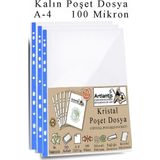 Poşet Dosya A4 Kristal 50 Adet Kalın Poşet Dosya Föy Mavi Şeritli 100 Mikron Şeffaf Belge Arşivleme Büro Ofis Okul