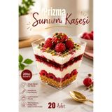Poşetçi 20'li 200Cc Kübik Prizma Mika Magnolya Kase Plastik Tatlı Sunum Kabı Dondurma Puding Meze Salata Cup