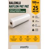 POŞETİFY 100 cm x 25 m Balonlu Naylon Patpat | 1. sınıf | 3 Katlı | 25 m2 | 35 gr/m² | Kalın Paketleme Rulosu