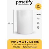 Poşetify 100 cm x 50 m Balonlu Naylon Patpat | 1. sınıf | 3 Katlı | 50 m2 | 35 gr/m² | Kalın Paketleme Rulosu - Çift Yönlü