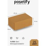 Poşetify 25 Adet 25X16X10 cm Baskısız Kraft Kesimli Kutu – Dayanıklı E-Ticaret ve Hediye Paketleme Kutusu - Çift Yönlü