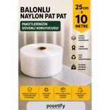 POŞETİFY 25 cm x 10 m Balonlu Naylon Patpat | 1. sınıf | 3 Katlı | 2,5 m2 | 35 gr/m² | Kalın Paketleme Rulosu