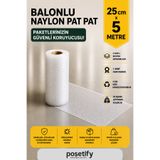 POŞETİFY 25 cm x 5 m Balonlu Naylon Patpat | 1. sınıf | 3 Katlı | 1,25 m2 | 35 gr/m² | Kalın Paketleme Rulosu