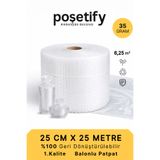 POŞETİFY 25cm x 25 m Balonlu Naylon Patpat | 1. sınıf | 3 Katlı | 6,25 m2 | 35 gr/m² | Kalın Paketleme Rulosu