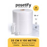 POŞETİFY 33 cm x 100 m Balonlu Naylon Patpat | 1. Sınıf | 3 Katlı | 33m2 | 35 gr/m² | Kalın Paketleme Rulosu