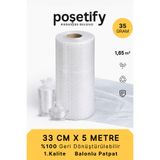 POŞETİFY 33 cm x 5 m Balonlu Naylon Patpat | 1. Sınıf | 3 Katlı | 1,65m2 | 35 gr/m² | Kalın Paketleme Rulosu