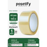 POŞETİFY 45 mm x 100 Metre Hotmelt Koli Bandı | 1. Kalite | Güçlü Şeffaf Paketleme Bandı | 1 Adet