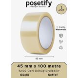 Poşetify 45 mm x 100 Metre Koli Bandı | 1 Adet | Güçlü Yapışkanlı Şeffaf Paketleme Bandı