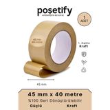 Poşetify 45 mm x 40 Metre Kraft Koli Bandı Yapışkanlı Doğal Kağıt Dayanıklı Paketleme Bandı (Tekli)
