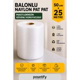 POŞETİFY 50 cm x 25m Balonlu Naylon Patpat | 1. sınıf | 3 Katlı | 12,5 m2 | 35 gr/m² | Kalın Paketleme Rulosu
