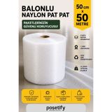 POŞETİFY 50 cm x 50 m Balonlu Naylon Patpat | 1. sınıf | 3 Katlı | 25 m2 | 35 gr/m² | Kalın Paketleme Rulosu