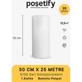 Poşetify 50CMX25METRE Patpat | 1. Sınıf Kalın Balonlu Naylon Rulo | 35GR Pat Pat Ambalaj Malzemesi - Şeffaf - 50x25