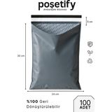 Poşetify Balonlu Gri Kargo Poşeti 24X30+5 cm | 100 Adet | Bantlı Patpatlı Kargo Poşeti | Balonlu Naylon Torba - Çift Yönlü