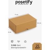 Poşetify Baskısız Kraft Kesimli Kutu 17x8x5,5 Cm | 25 Adet | Dayanıklı E-Ticaret ve Hediye Paketleme Kutusu