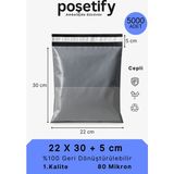 Poşetify Cepli Kargo Poşeti | 22x30x5 cm | 5000 Adet | Gri | 80 Mikron | Küçük Boy | Kalın | İç Göstermez